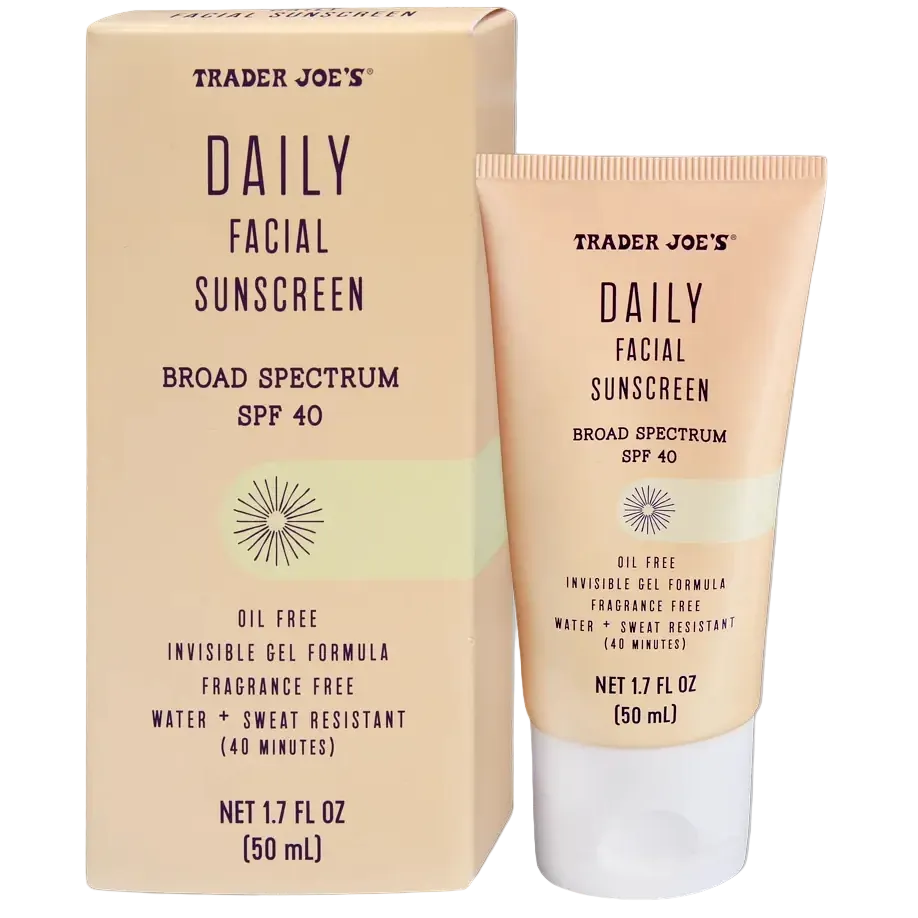 Trader Joe's Daily Facial Sunscreen SPF 40 for broad spectrum UV protection and hydration