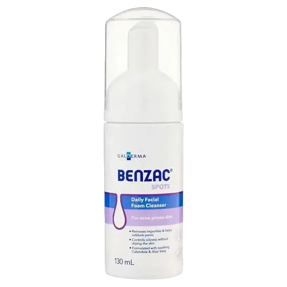 Benzac Daily Facial Foam Cleanser for acne-prone skin with calendula and aloe vera extract