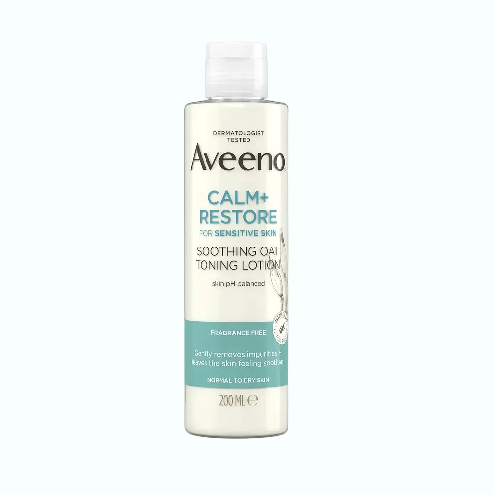 Aveeno Calm + Restore Soothing Face Toning Lotion for sensitive skin with prebiotic oat and feverfew