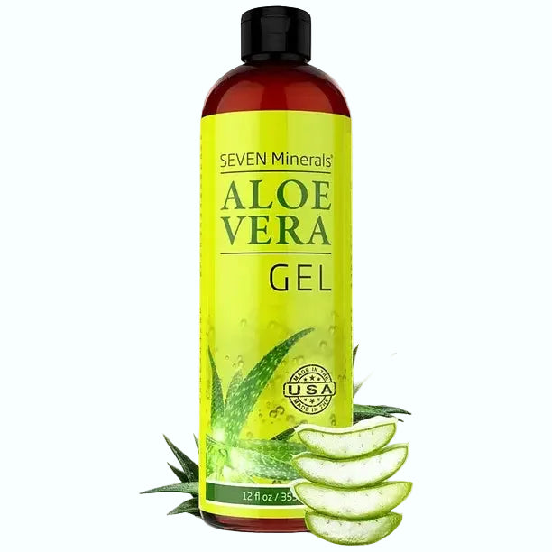 Seven Minerals Aloe Vera Gel for soothing, hydrating skin and hair with organic aloe