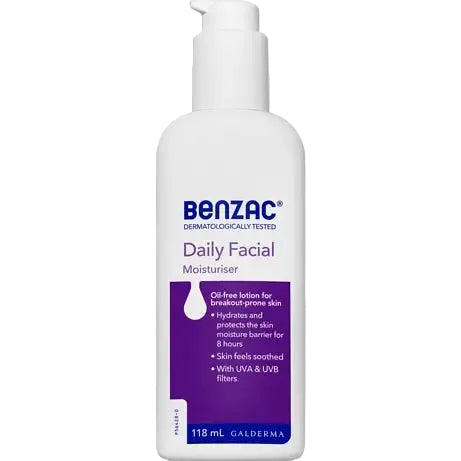 Benzac Daily Facial Moisturiser SPF15 oil-free for acne-prone skin hydration and UV protection