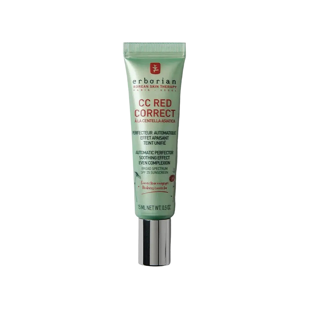 Erborian CC Red Correct SPF 25 green color corrector for redness neutralizing with Centella Asiatica