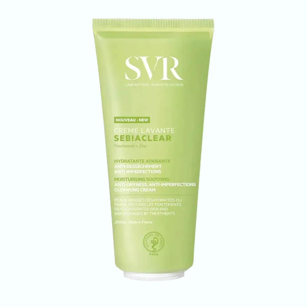 SVR Sebiaclear Cleansing Cream with niacinamide and zinc for acne-prone skin purifying and soothing