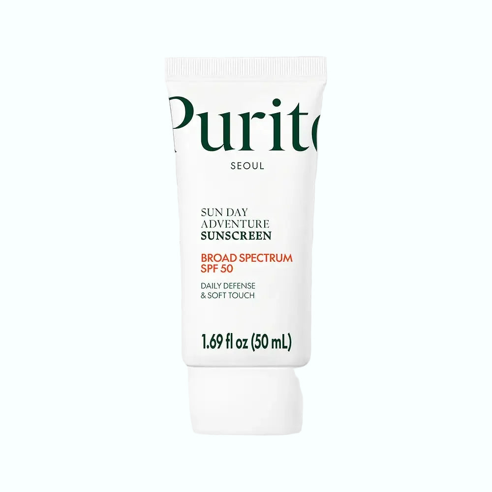 Purito Sun Day Adventure Sunscreen SPF 50 with broad-spectrum UV protection, lightweight and no white cast