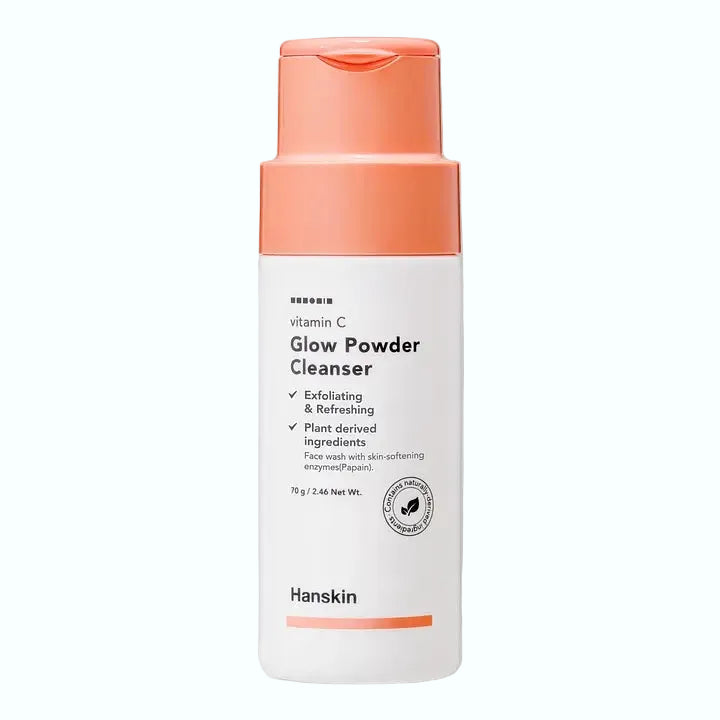 Hanskin Vitamin C Glow Powder Cleanser with enzyme exfoliation for brightening and gentle daily cleansing