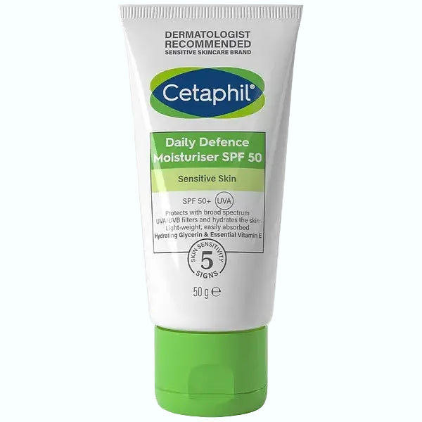 Cetaphil Daily Defence SPF 50+ face moisturizer for daily sun protection and hydration