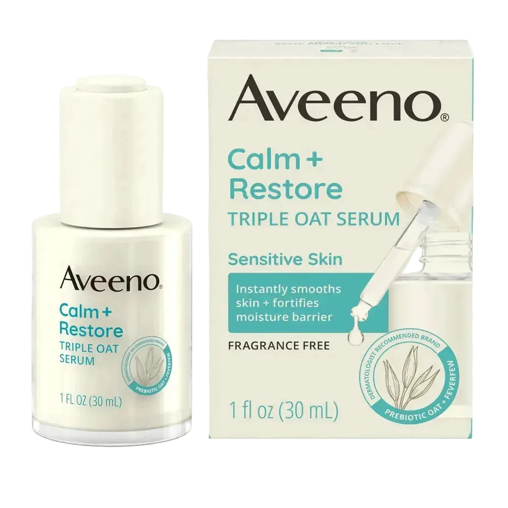 Aveeno Calm + Restore Triple Oat Serum for sensitive skin soothing and barrier repair