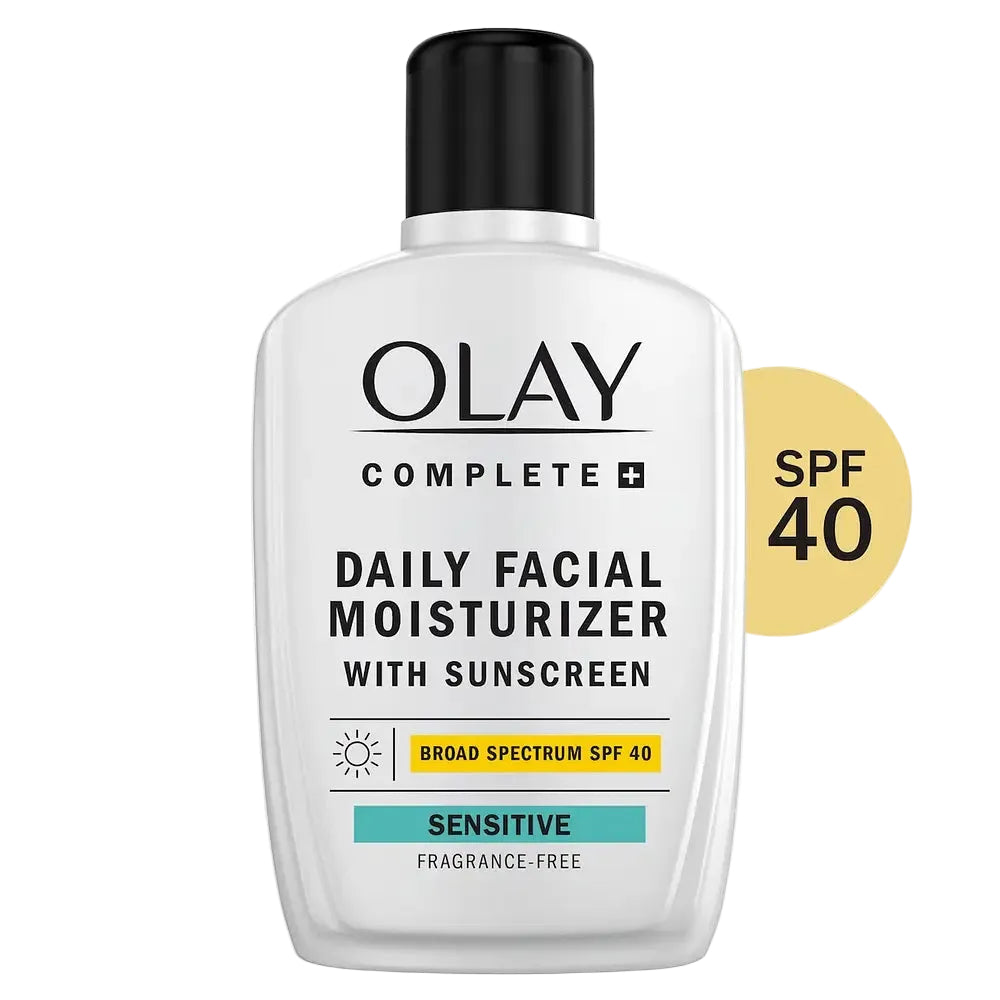 Olay Complete+ Daily Facial Moisturizer SPF 40 fragrance-free for sensitive skin hydration and sun protection