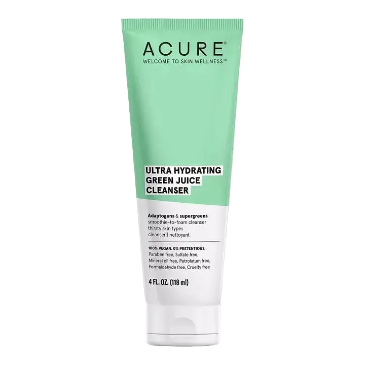Acure Ultra Hydrating Green Juice Cleanser with adaptogens and supergreens for dehydrated skin