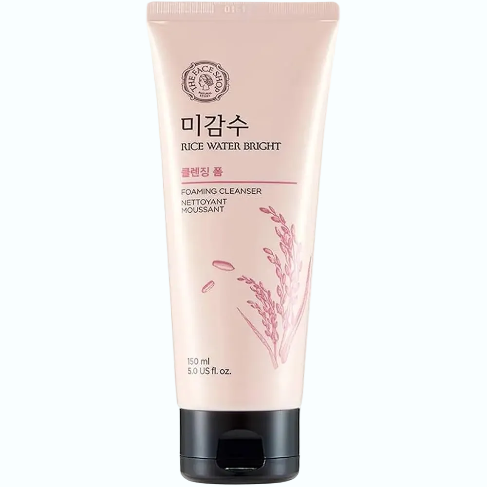The Face Shop Rice Water Bright Foaming Cleanser for brightening and deep pore cleansing with rice extract