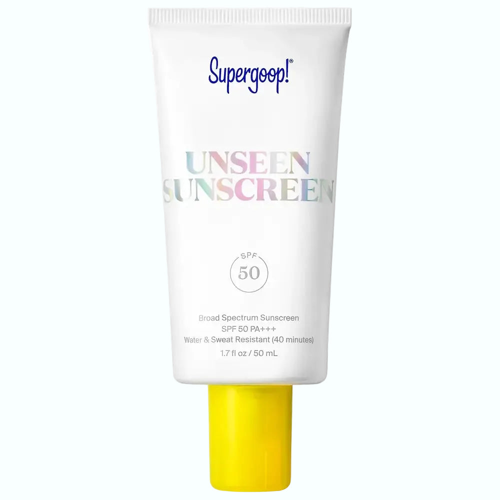 Supergoop Unseen Sunscreen SPF 50 invisible weightless face primer with broad spectrum protection