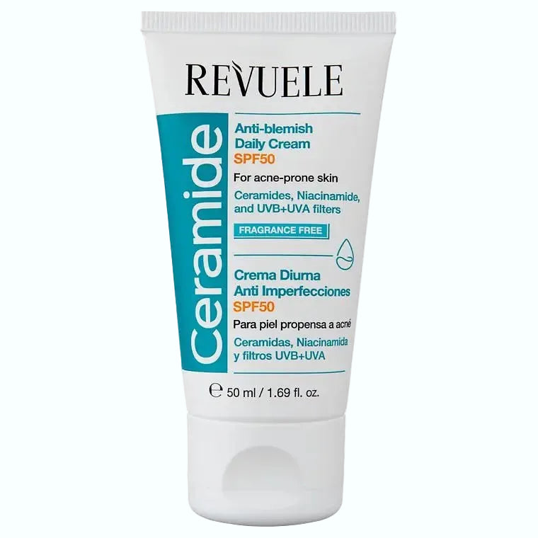 Revuele Ceramide Anti-Blemish Daily Cream SPF 50 for acne-prone skin with sun protection and barrier repair