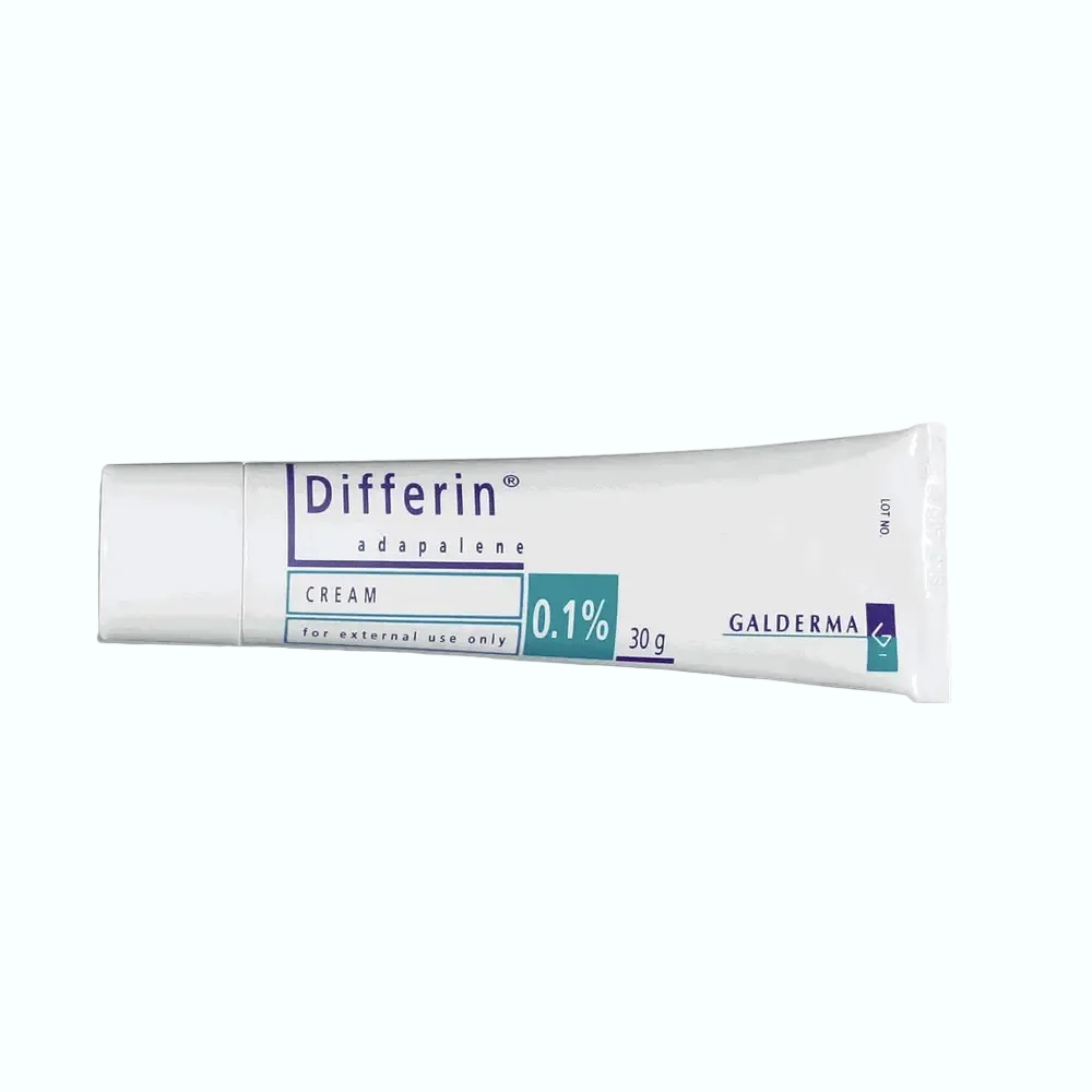 Differin 0.1% Cream with adapalene retinoid for acne treatment and skin texture improvement