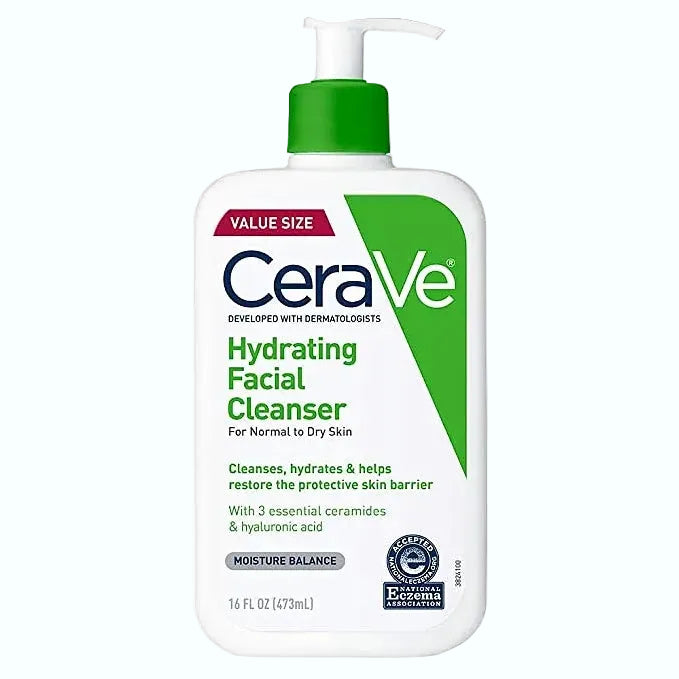 CeraVe Hydrating Facial Cleanser with ceramides for dry to normal skin gentle cleansing