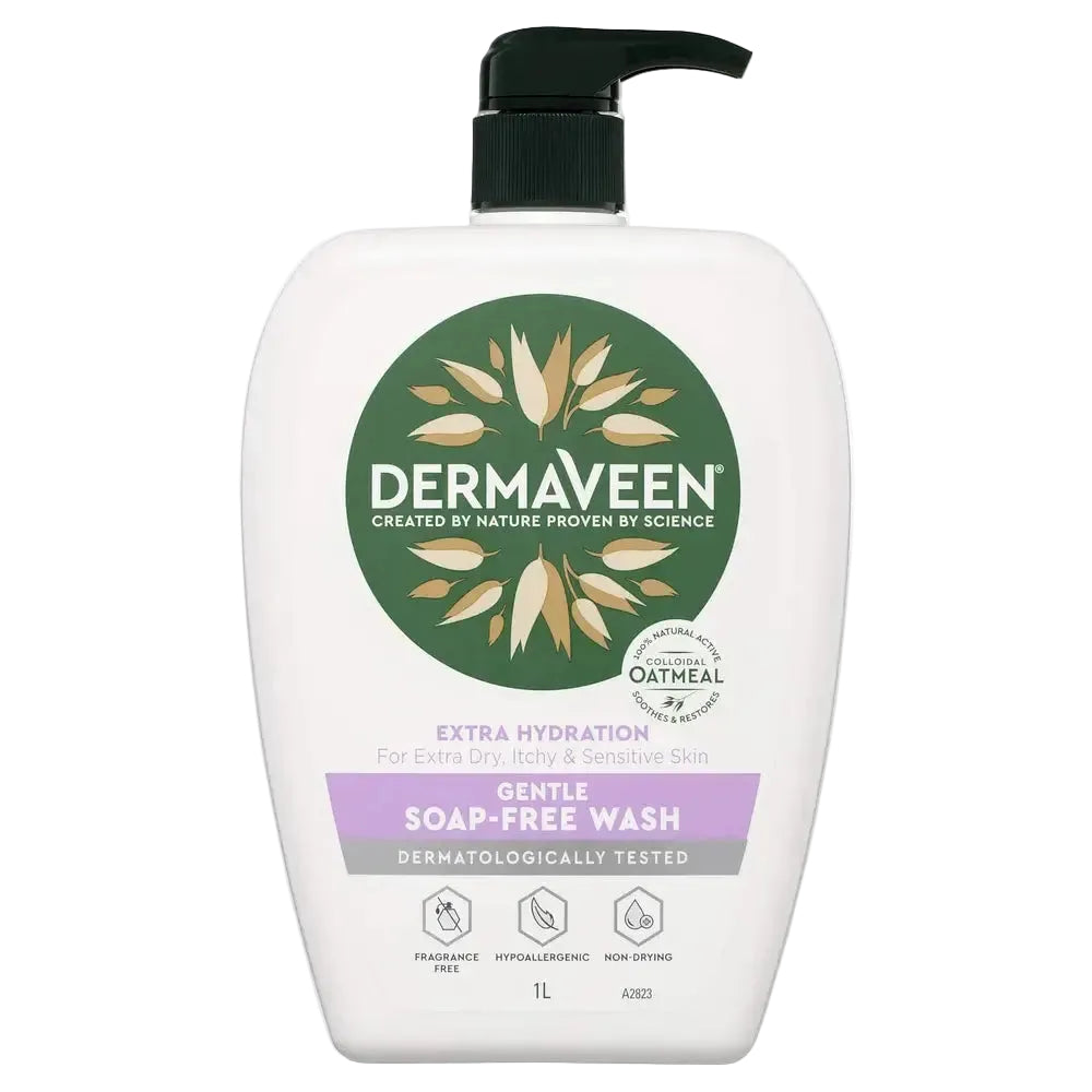 DermaVeen Extra Hydration Gentle Soap-Free Wash with colloidal oatmeal for dry sensitive skin