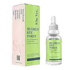 S'he Vec Hi Girls Bye Pores Niacinamide Zinc PCA serum for oily acne-prone skin and pore reduction