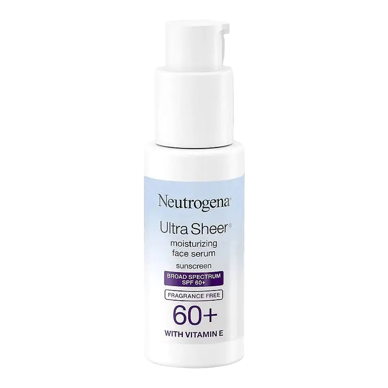 Neutrogena Ultra Sheer Face Serum SPF 60+ lightweight fragrance-free sunscreen with vitamin E