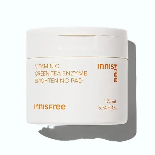 Innisfree Vitamin C Green Tea Enzyme Brightening Pad for gentle exfoliation and brightening