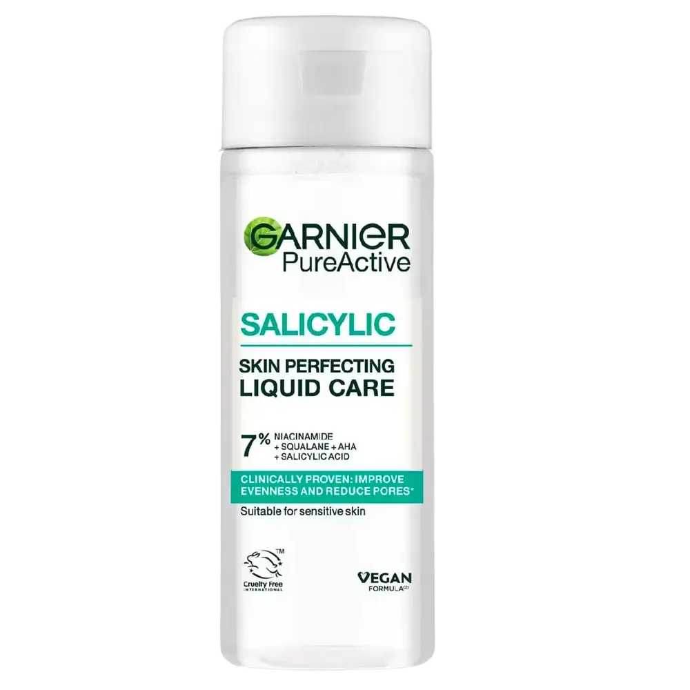 Garnier Salicylic Skin Perfecting Liquid Care toner with 7% niacinamide, squalane, AHA and BHA for pores