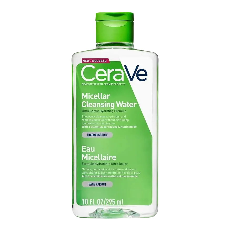 CeraVe Micellar Cleansing Water with Niacinamide and Ceramides for gentle makeup removal