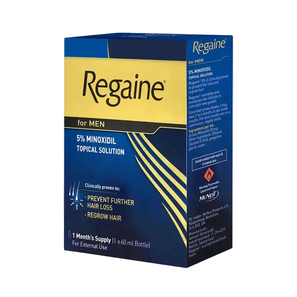 Regaine Minoxidil Topical Solution 5% for hereditary male pattern hair loss regrowth treatment