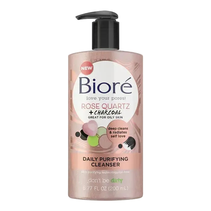 Biore Rose Quartz Charcoal Daily Purifying Cleanser with charcoal for deep pore cleansing and oil control
