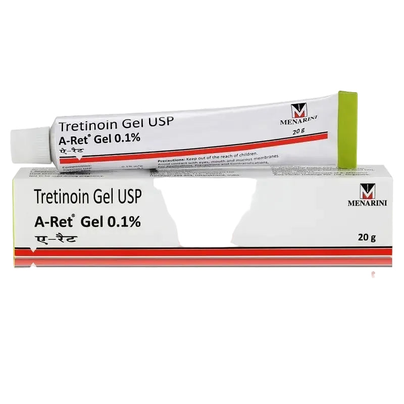Menarini A-Ret Tretinoin Gel 0.1% prescription retinoid for acne treatment and anti-aging
