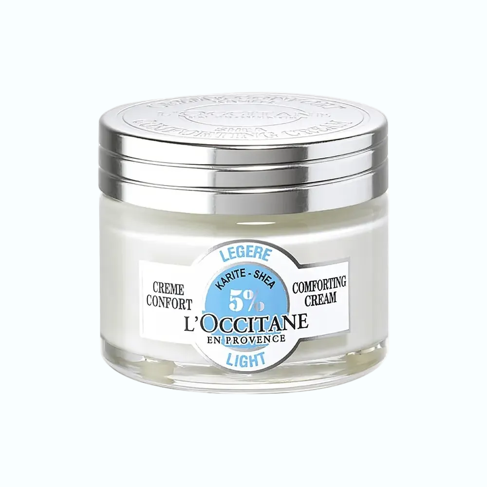 L'Occitane Shea Light Comforting Face Cream with 5% shea butter for hydration and soothing sensitive skin