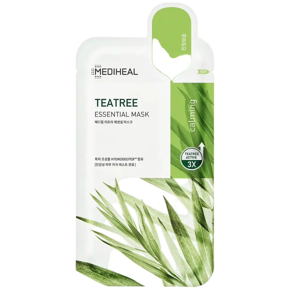 Mediheal Teatree Essential Mask Calming sheet mask for blemish-prone skin soothing and redness reduction