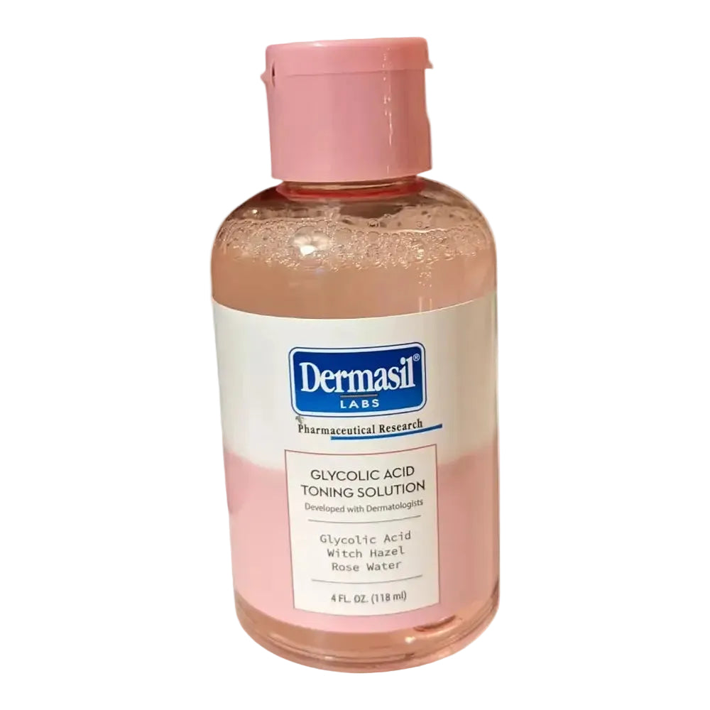 Dermasil Glycolic Acid Toning Solution with rose water and witch hazel for exfoliation