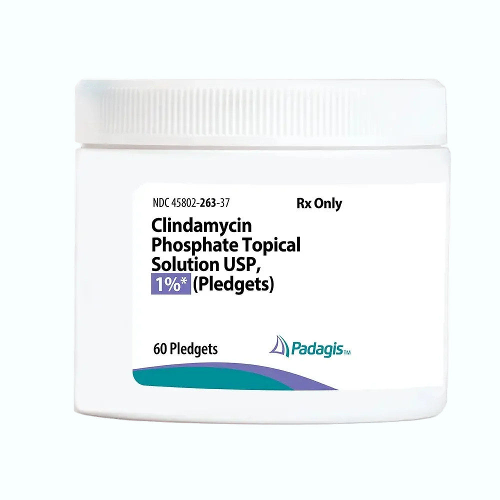 Padagis Clindamycin Phosphate 1% Topical Solution Pledgets for acne treatment