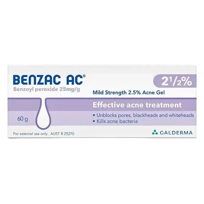Benzac AC Acne Gel 2.5% benzoyl peroxide treatment for mild to moderate acne and breakouts