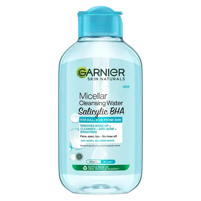 Garnier Micellar Water Salicylic BHA for acne-prone skin cleansing and makeup removal