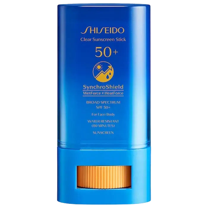 Shiseido Clear Sunscreen Stick SPF 50+ for portable broad-spectrum UV protection