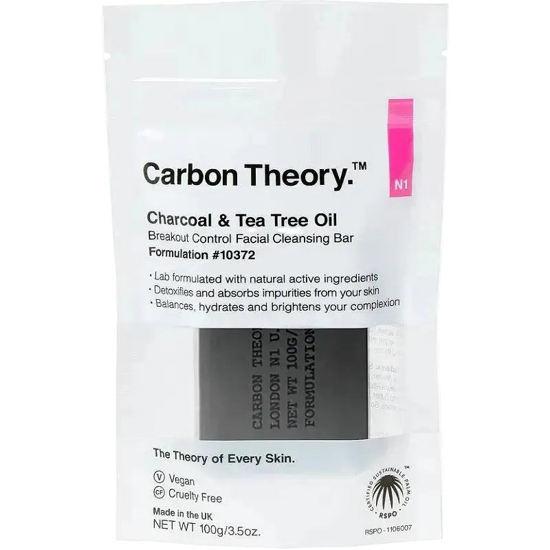 Carbon Theory Charcoal & Tea Tree Oil Cleansing Bar for acne-prone skin and breakout control