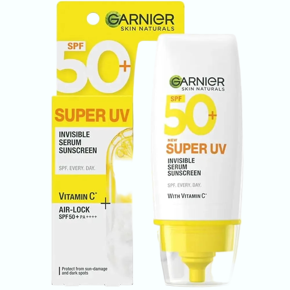 Garnier Super UV Invisible Serum Sunscreen SPF 50+ with lightweight serum texture for daily sun protection