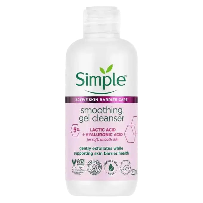 Simple Skincare Smoothing Gel Cleanser with 5% AHA and hyaluronic acid for smooth sensitive skin