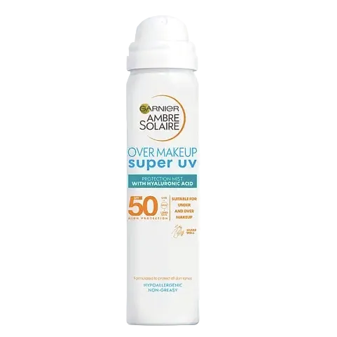 Garnier Ambre Solaire Over Makeup Super UV Protection Mist SPF50 for daily face sun protection and hydration