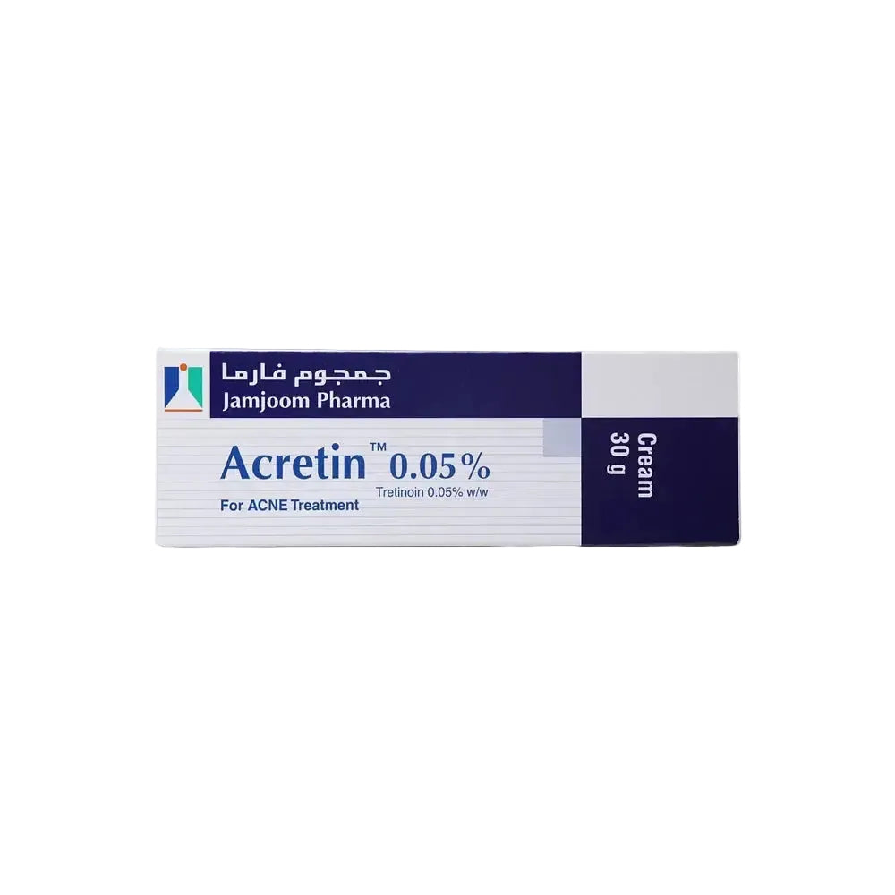 Jamjoom Pharma Acretin 0.05% prescription tretinoin cream for acne treatment and anti-aging