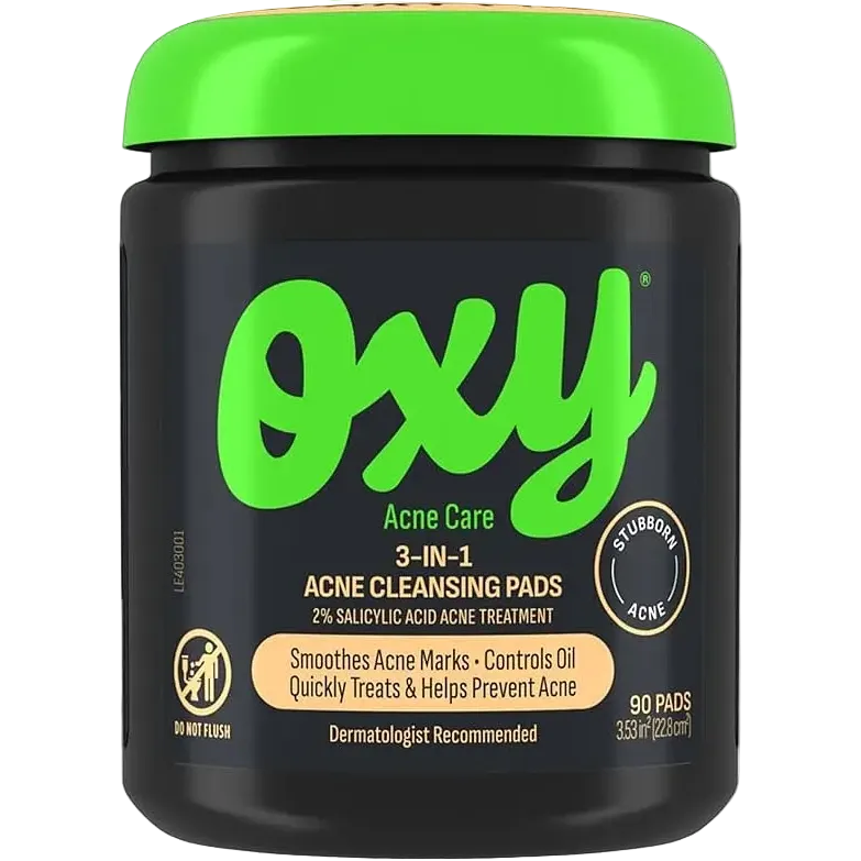 Oxy 3-in-1 Acne Cleansing Pads with 2% salicylic acid for acne treatment and pore control
