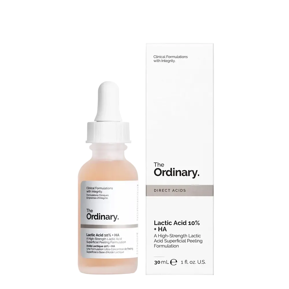 The Ordinary Lactic Acid 10% + HA exfoliating serum for uneven texture and dull skin