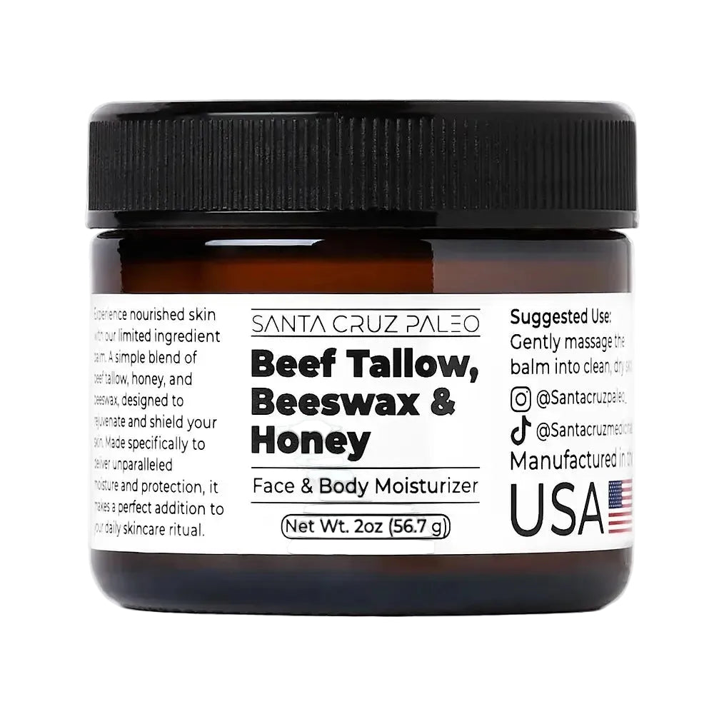 Santa Cruz Paleo Beef Tallow Moisturizer with beeswax and honey for natural skin nourishment