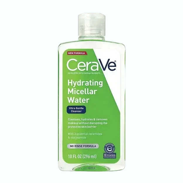 CeraVe Hydrating Micellar Water with ceramides and niacinamide for gentle makeup removal and hydration