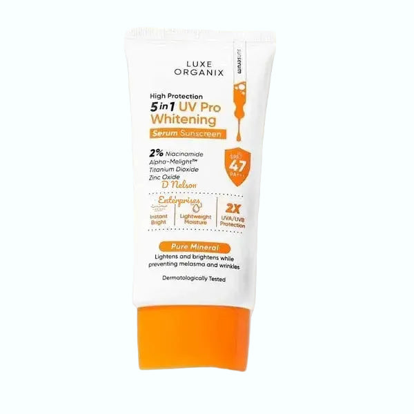 Luxe Organix High Protection 5in1 UV Pro Whitening Serum Sunscreen SPF 47 mineral sunscreen for UV protection