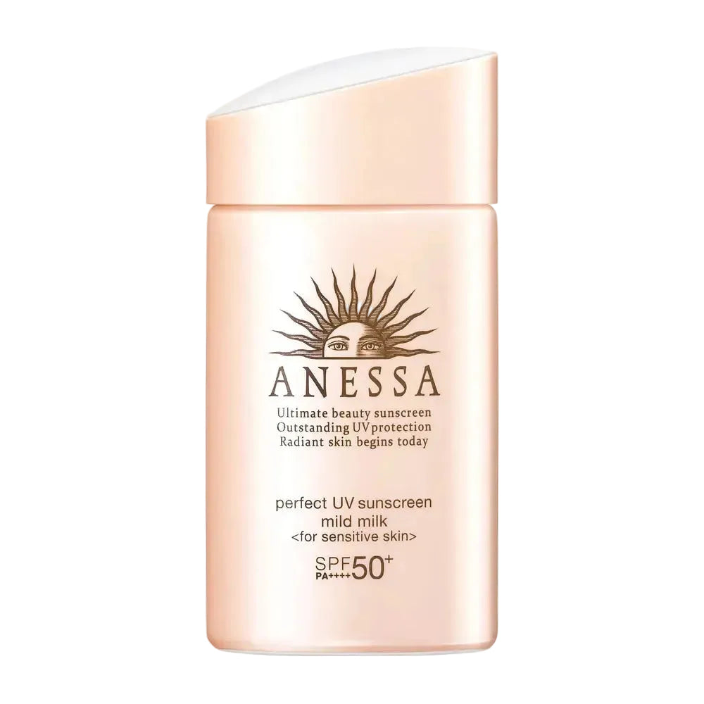 Anessa Perfect UV Sunscreen Mild Milk SPF50+ PA++++ for sensitive skin with hybrid mineral and chemical UV filters
