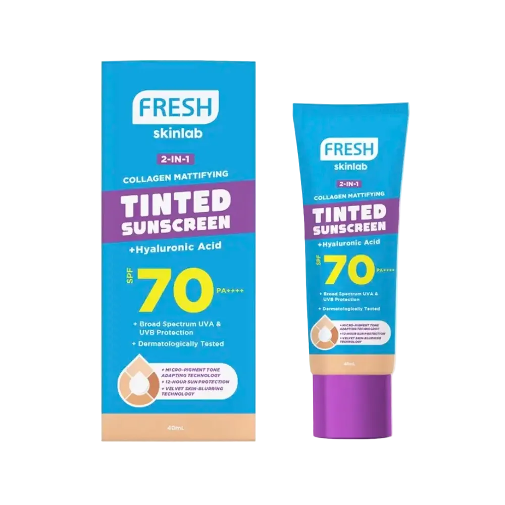Fresh Skinlab 2 In 1 Collagen Mattifying Tinted Sunscreen SPF 70 for oily skin sun protection