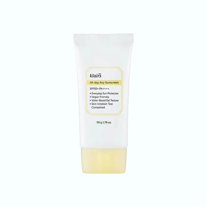 Dear, Klairs All-day Airy Sunscreen SPF50+ PA++++ lightweight chemical sunscreen with no white cast
