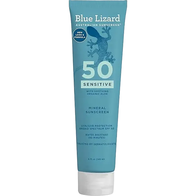 Blue Lizard Sensitive Mineral Sunscreen SPF 50+ with Zinc Oxide for sensitive skin, fragrance-free, reef-safe