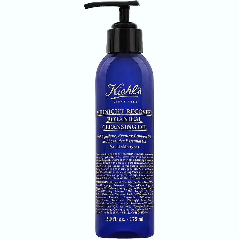 Kiehl's Midnight Recovery Botanical Cleansing Oil for gentle makeup removal and nourishing skin