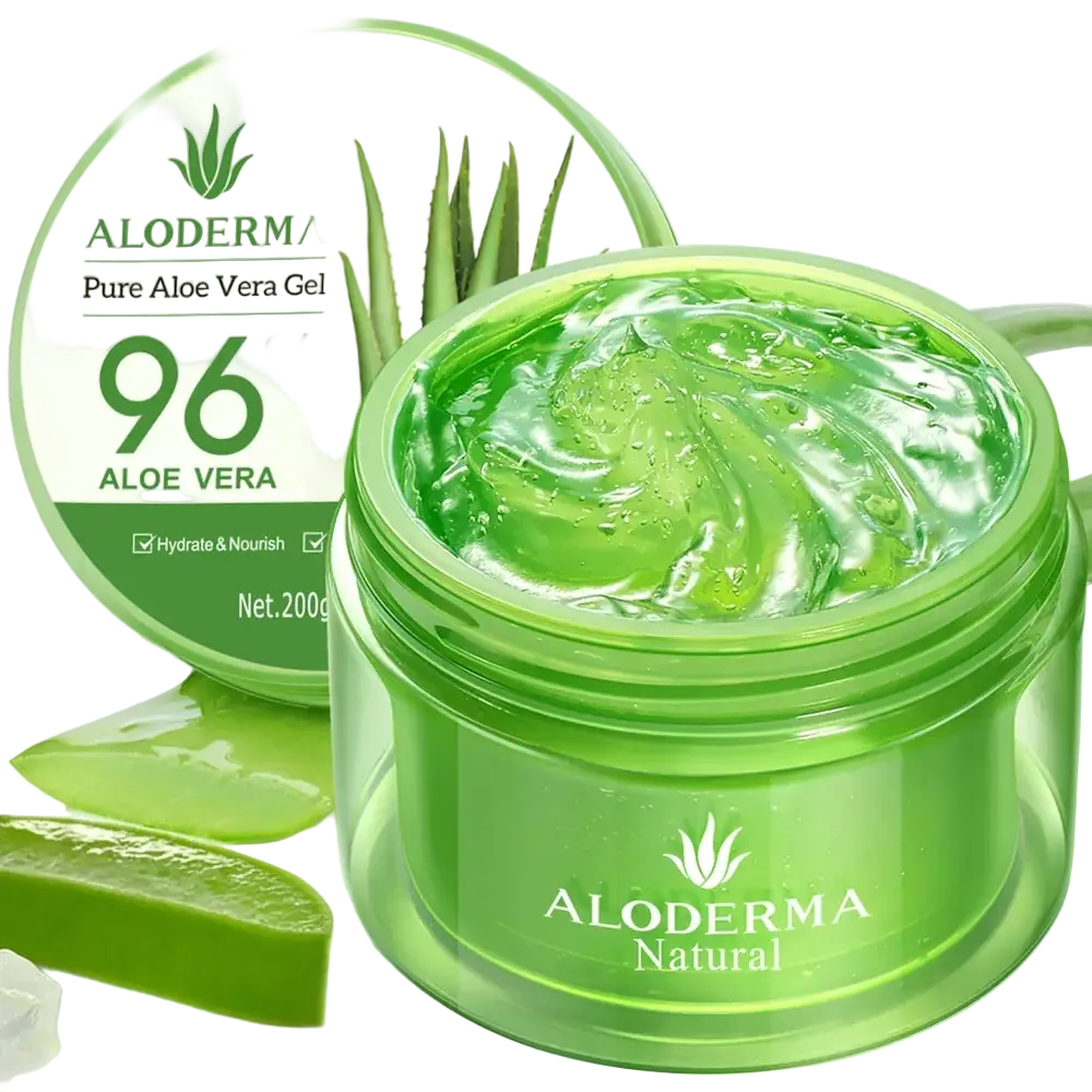 Aloderma Pure Aloe Vera Gel with 99% organic aloe for hydration and soothing sensitive skin
